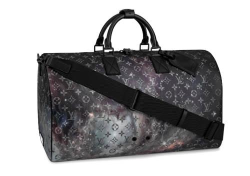 Galaxy Keepall Bandouliere 50 Black Grey Logo LV Duffle Travel Bag LOUIS VUITTON 