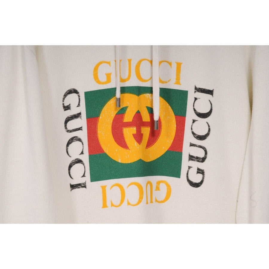 GG Box Logo Hoodie White Distressed Hoodie GUCCI 