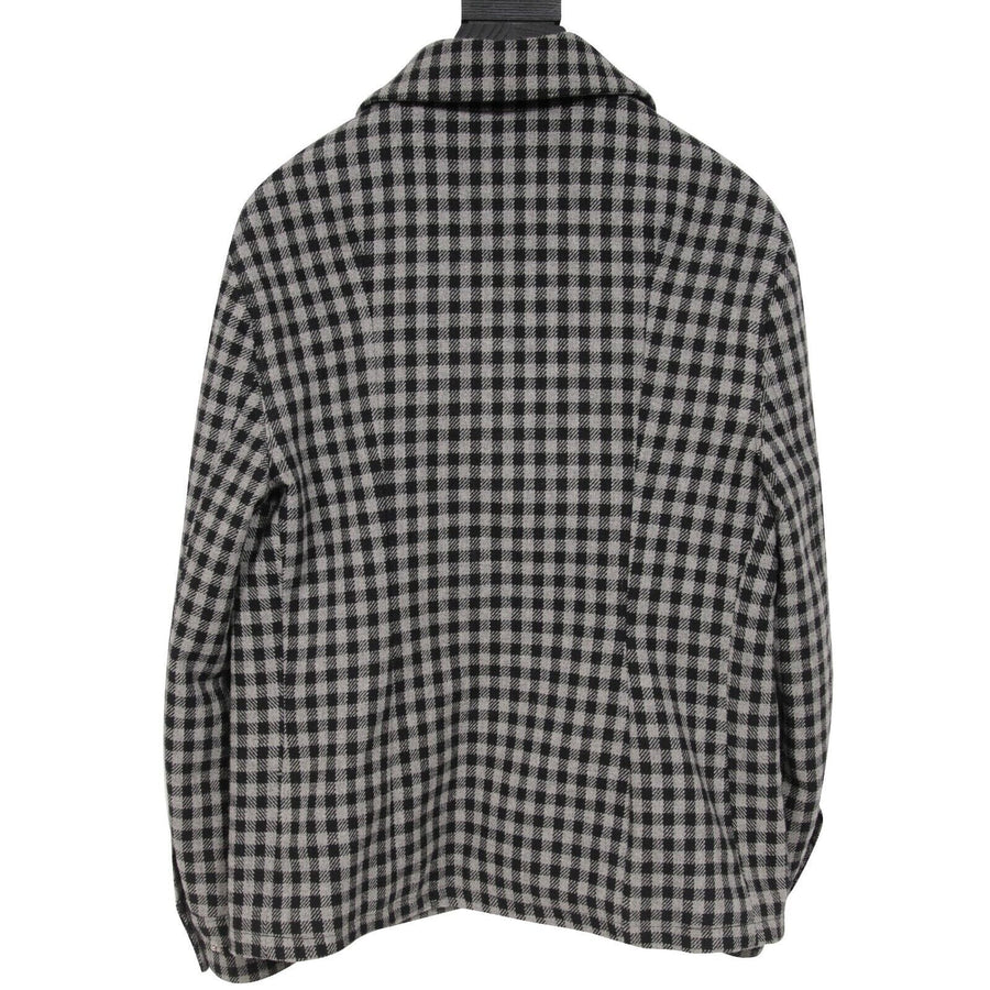 Gingham Button Snap Jacket Grey Black Collared Lined Coat AMI 