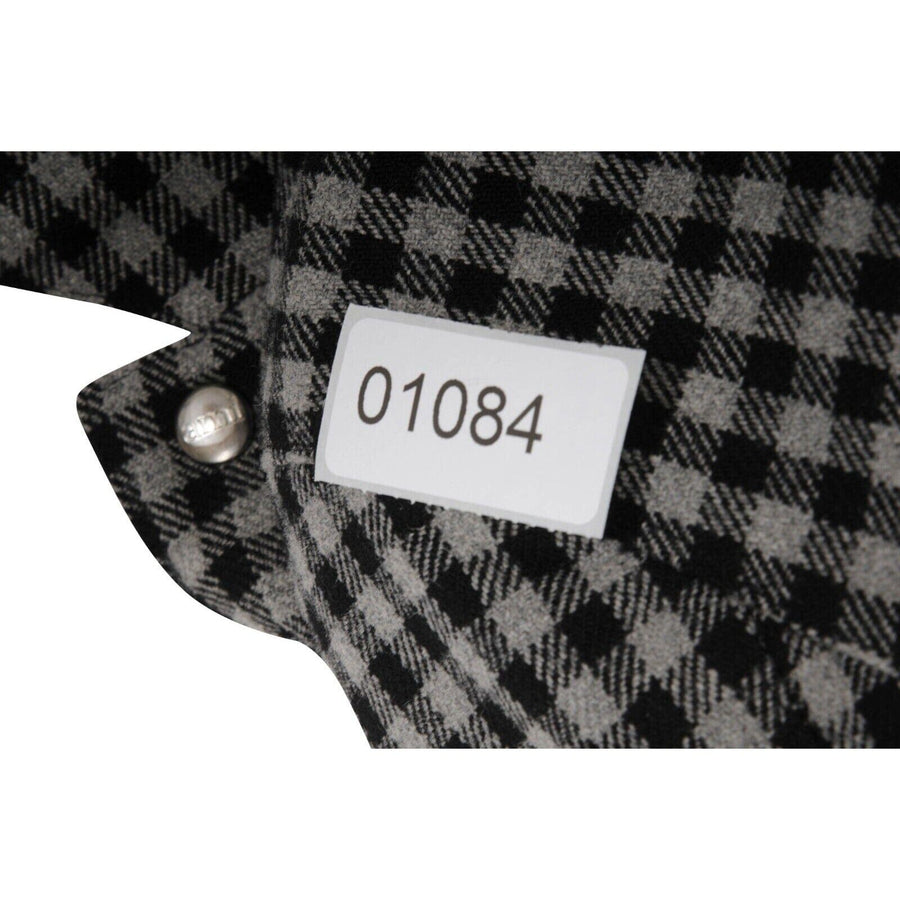 Gingham Button Snap Jacket Grey Black Collared Lined Coat AMI 