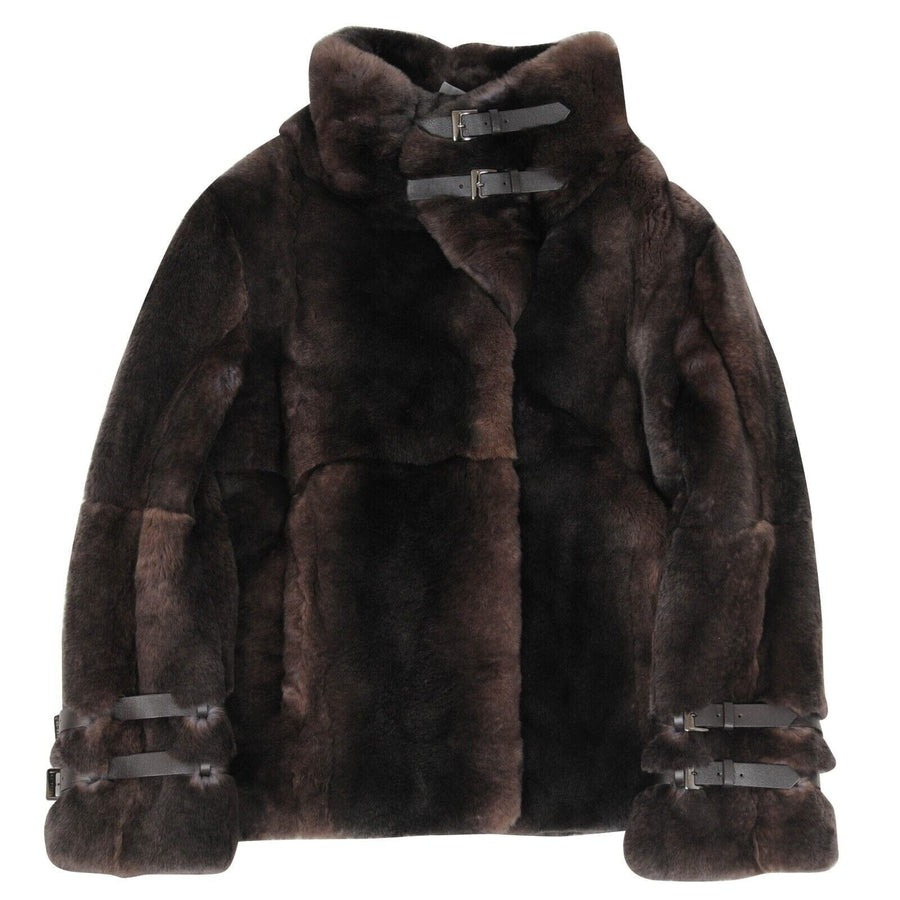 Giorgio Armani Brown Bondage Straps Rabbit Fur Jacket Armani 