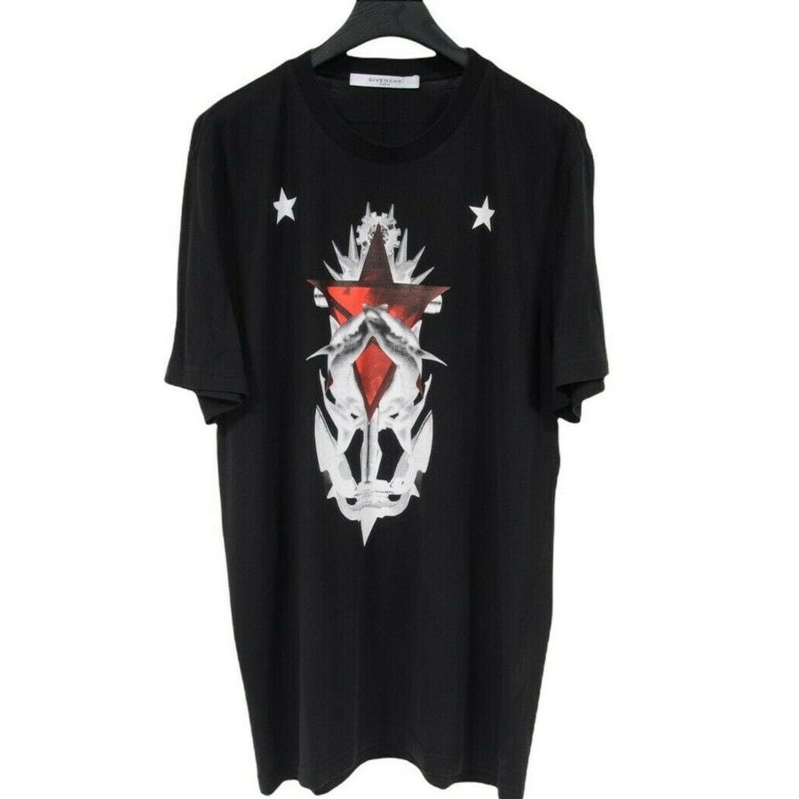 Givenchy Riccardo Tisci Men's SS15 Red Star Sharks Black Graphic T Shirt Size XL GIVENCHY 