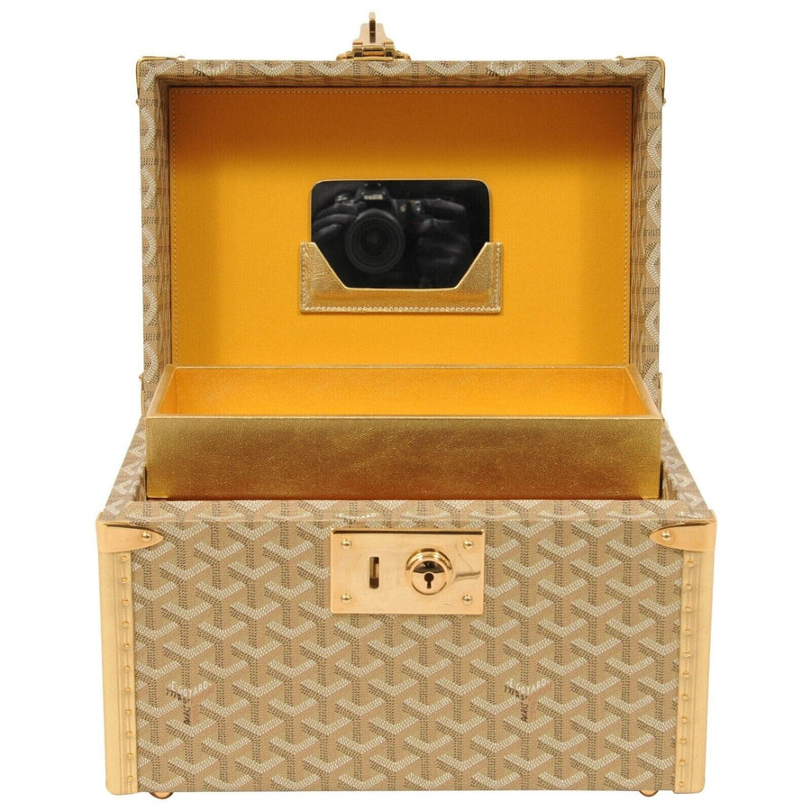 Gold Sardaigne Vanity Train Case Storage Box Travel Trunk GOYARD 