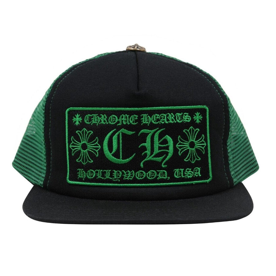 Chrome Hearts Green Black CH logo Mesh Trucker Hat Snap Back – THE