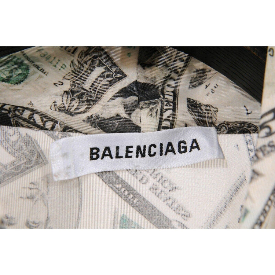 Green Black Tie Neck Money Print Blouse BALENCIAGA 