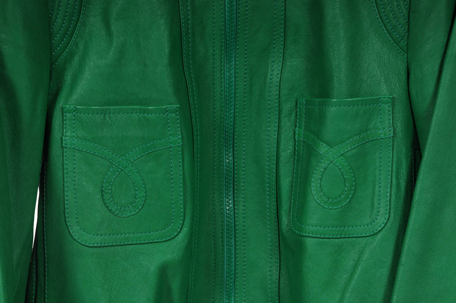 Green Western Lambskin Leather Bomber Jacket