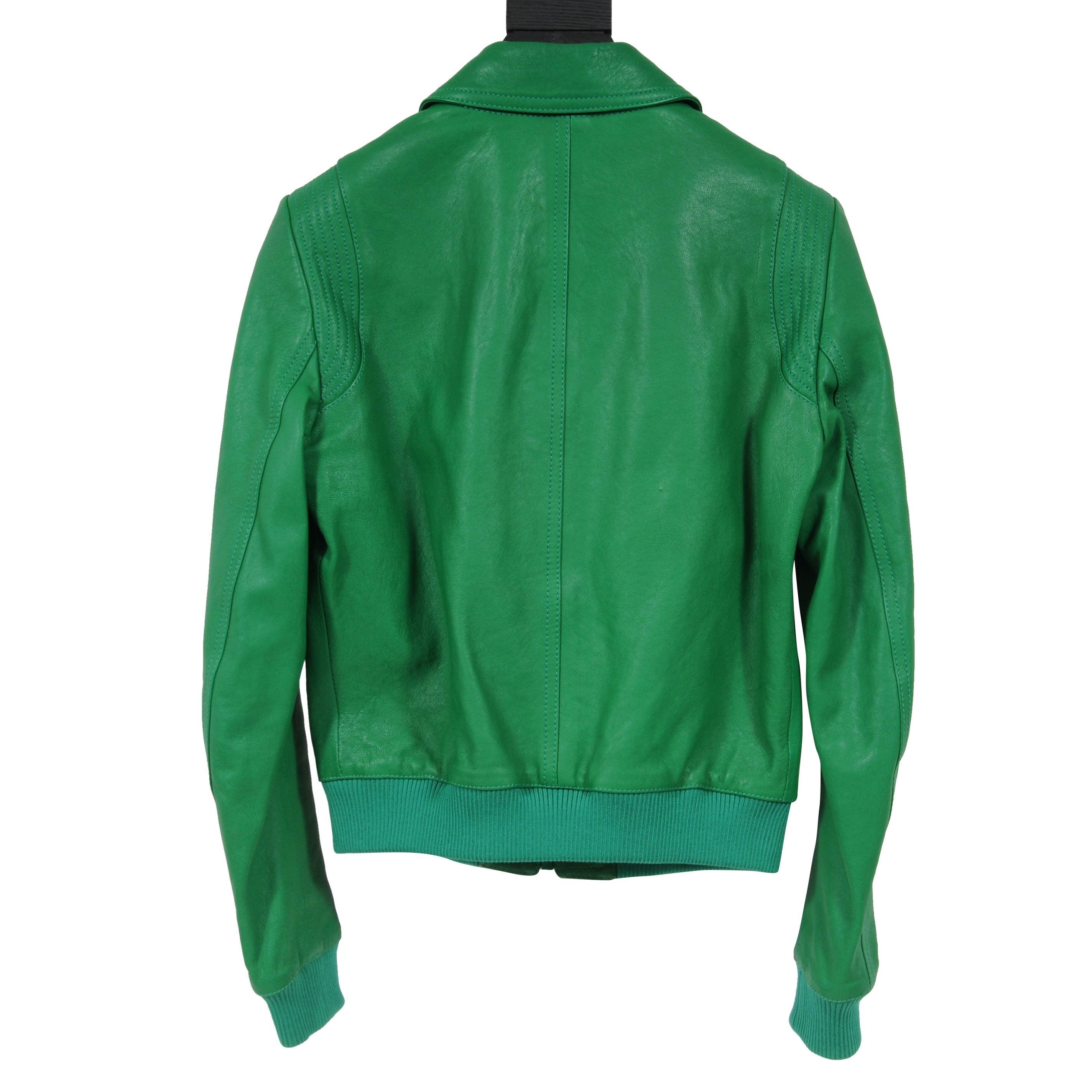 Green Western Lambskin Leather Bomber Jacket