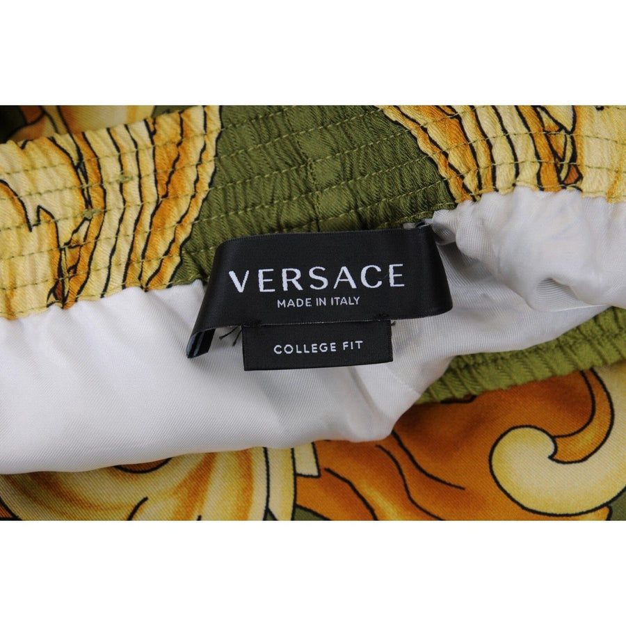 Green Yellow Silk College Fit Baroque Shorts Versace 