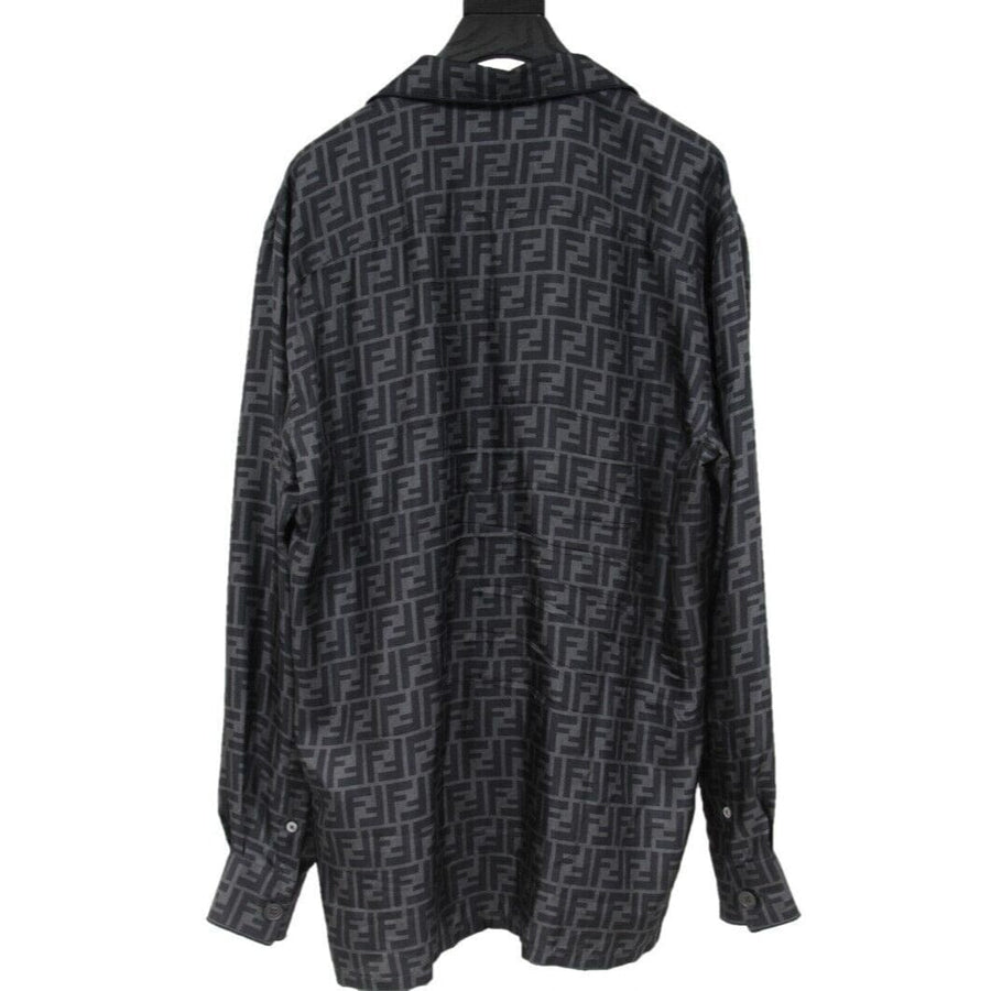 Grey Black FF logo Silk Pyjama Button Down Shirt Fendi 