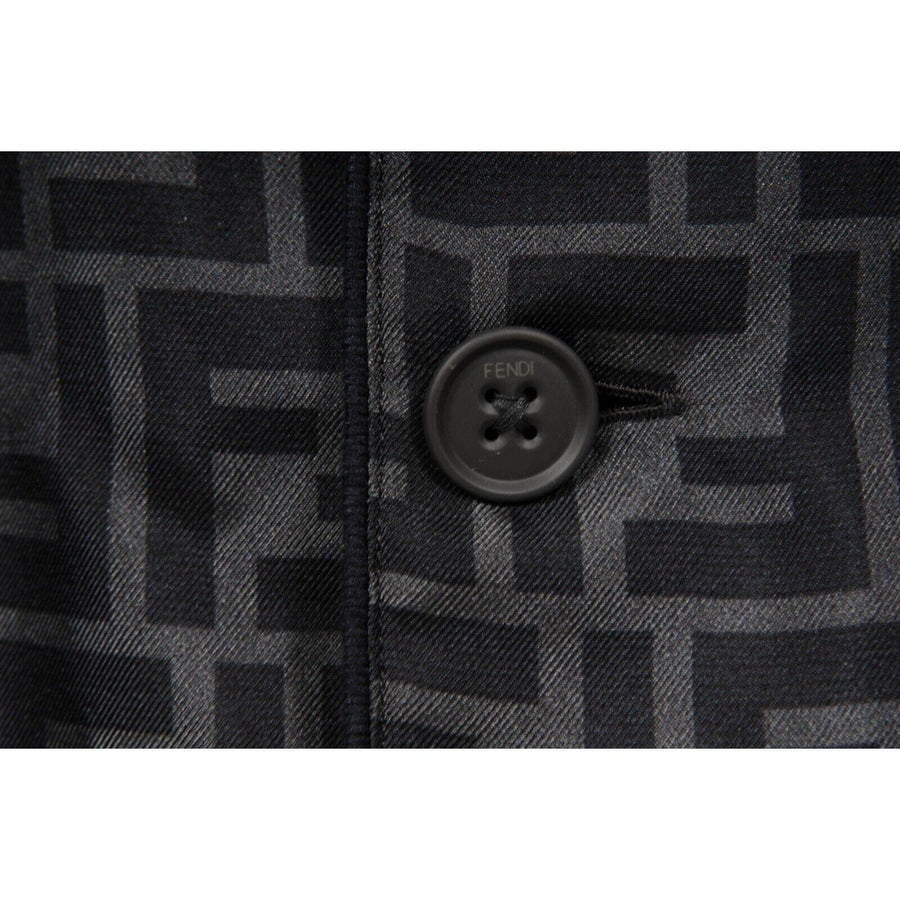 Grey Black FF logo Silk Pyjama Button Down Shirt Fendi 