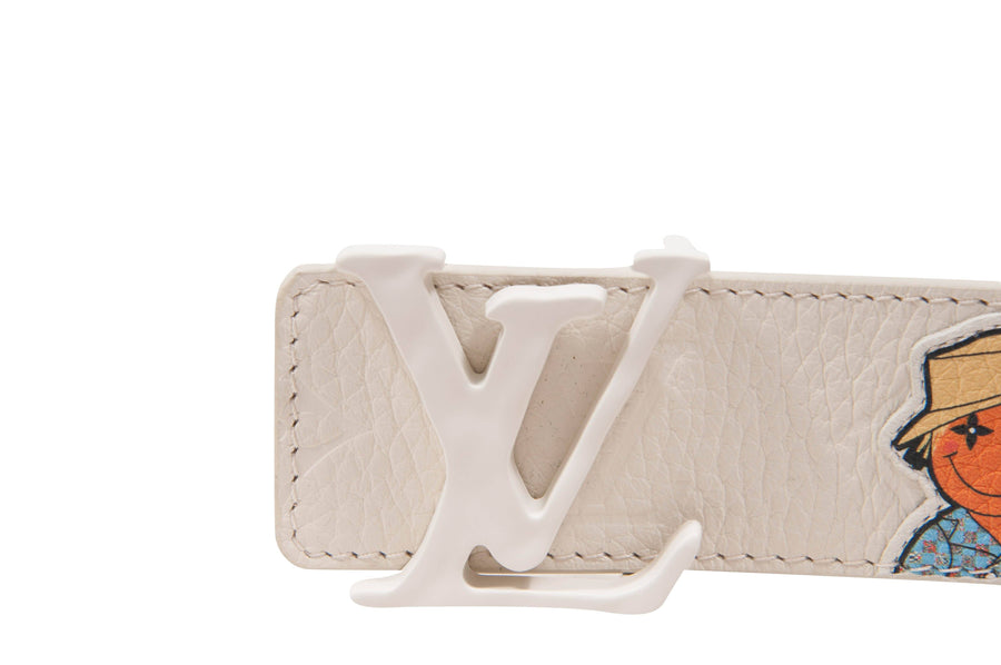 Initials 40 MM White Leather Monogram Belt With Characters LOUIS VUITTON 