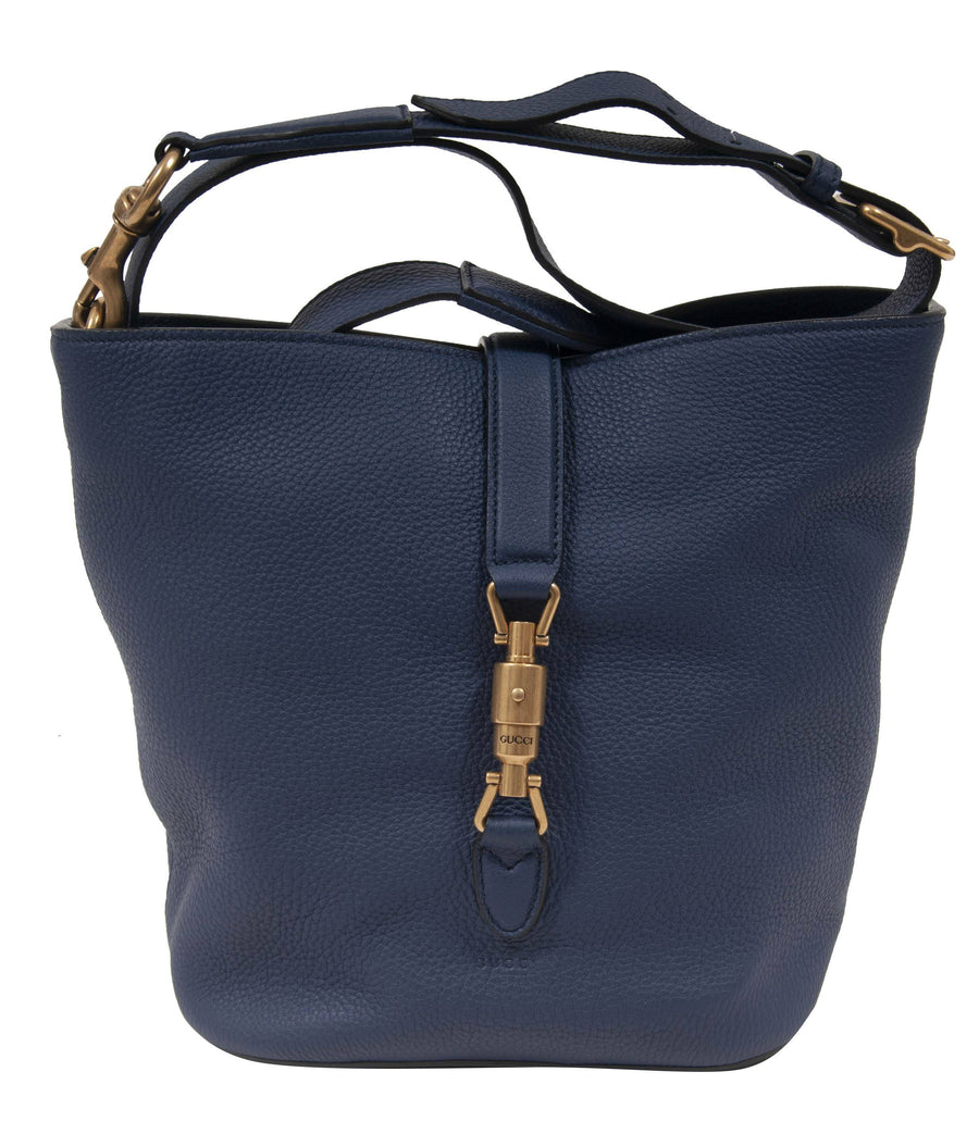 Jackie Leather Bucket Tote Bag (Blue) GUCCI 