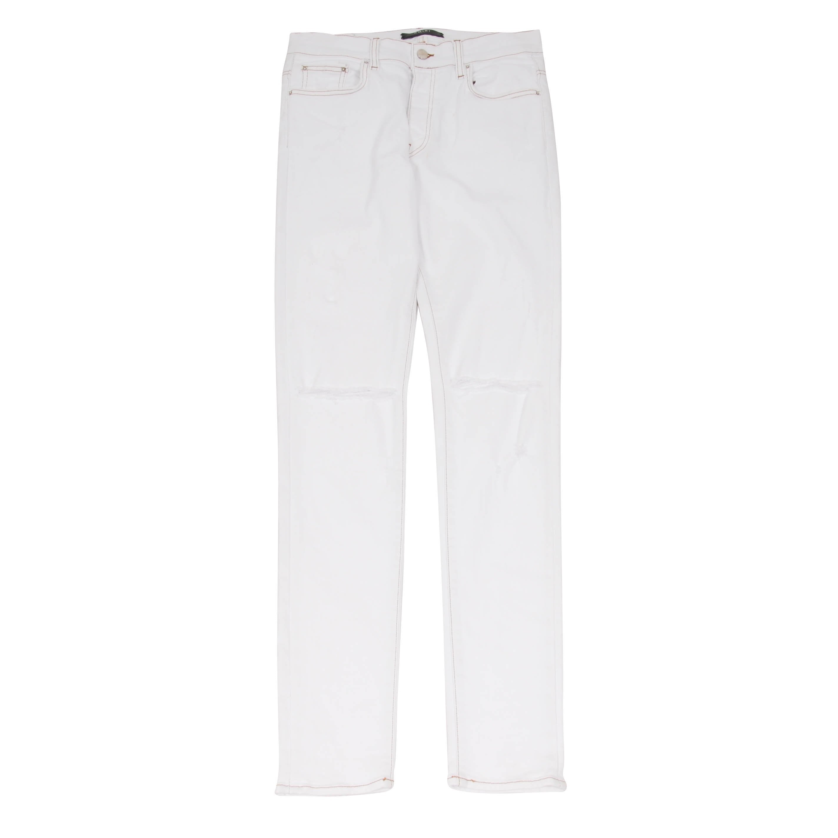 Amiri Men's Knee Slash Distressed White Denim Jeans Size 32 