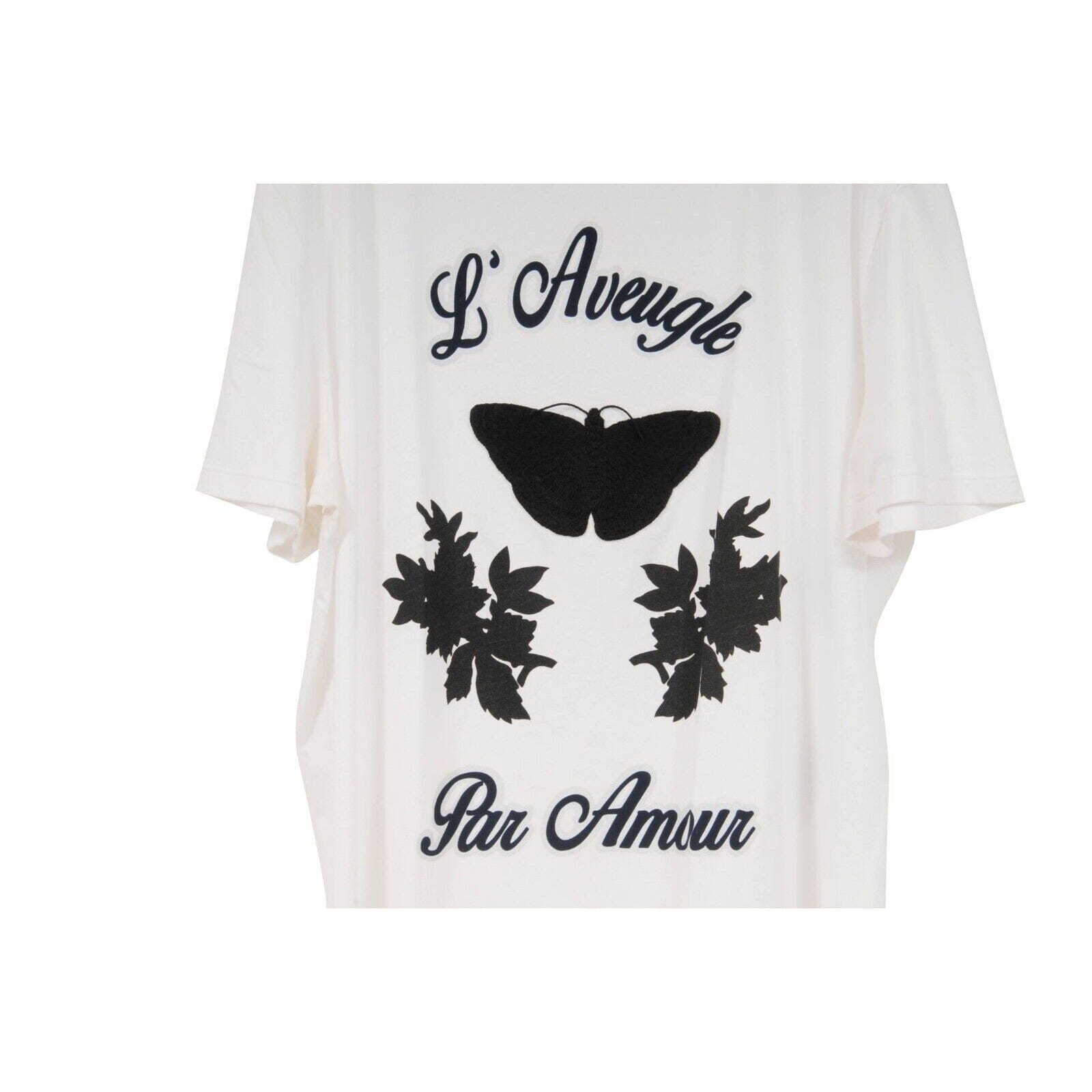 Gucci L Aveugle Par Amour White Black Embroidered Butterfly T Shirt Large THE ECHELON