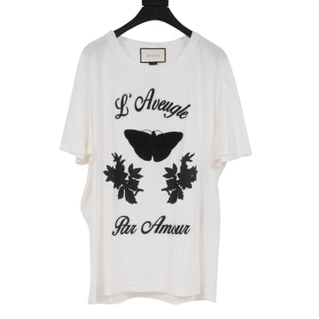 L' Aveugle Par Amour White Black Embroidered Butterfly T Shirt GUCCI 