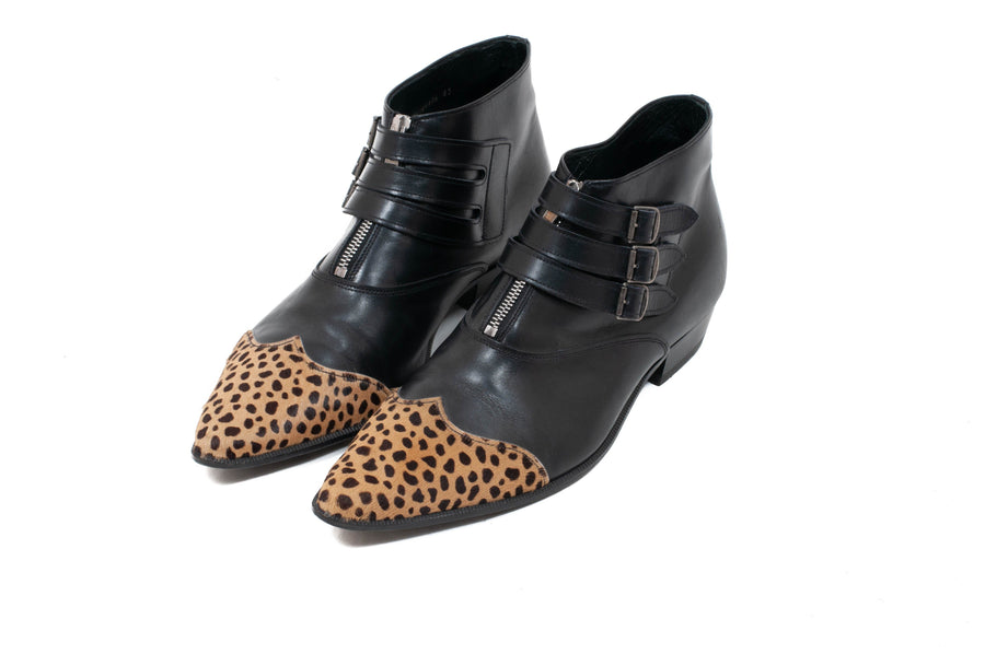 Leopard Duckie 30 Triple Buckle Boots SAINT LAURENT 