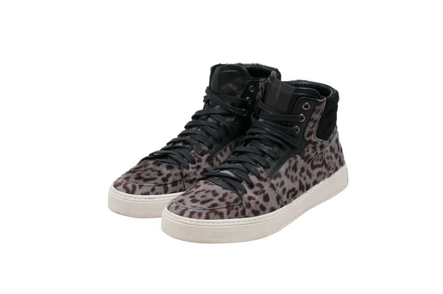 Leopard Print Pony Hair High Top Sneakers Yves Saint Laurent 