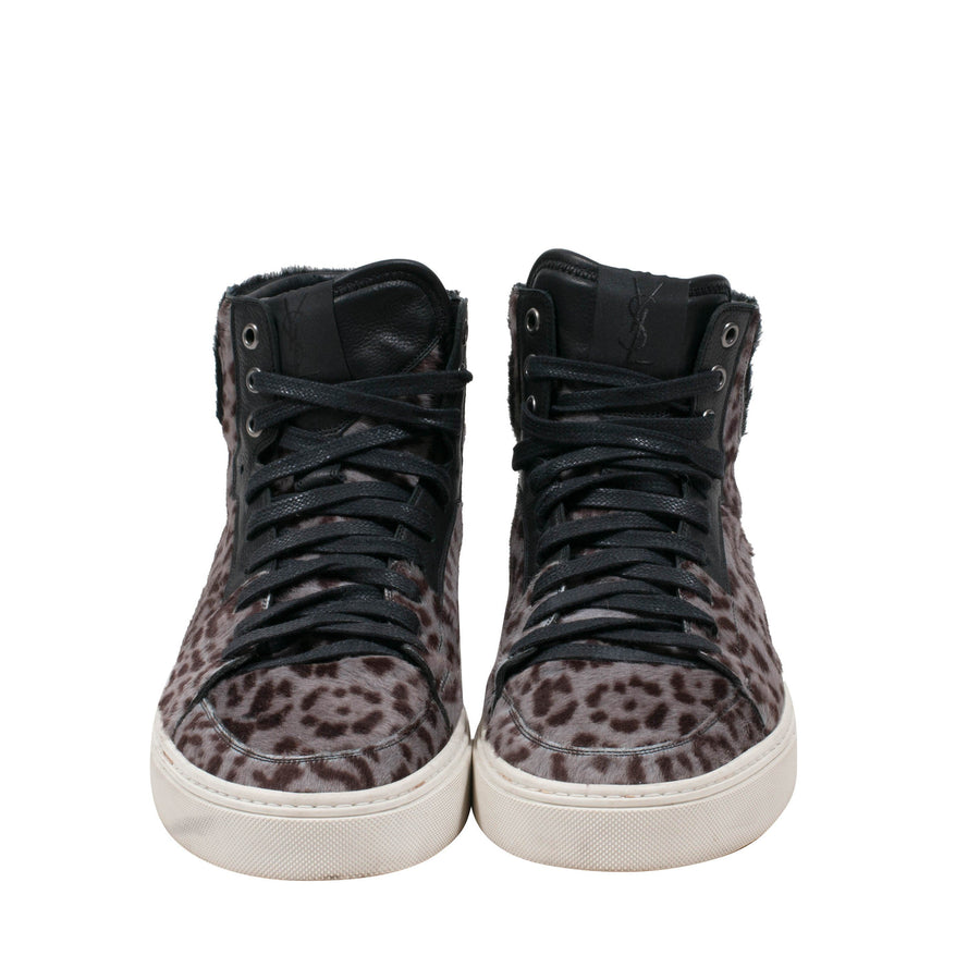 Leopard Print Pony Hair High Top Sneakers Yves Saint Laurent 
