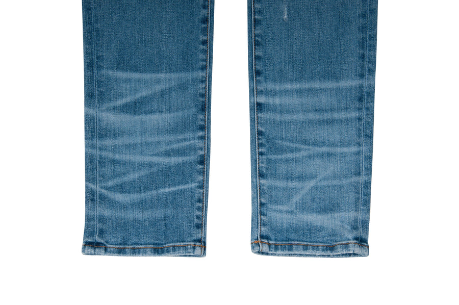 Light Wash Blue Denim Distressed Hawaiian Patch Skinny Jeans Amiri 