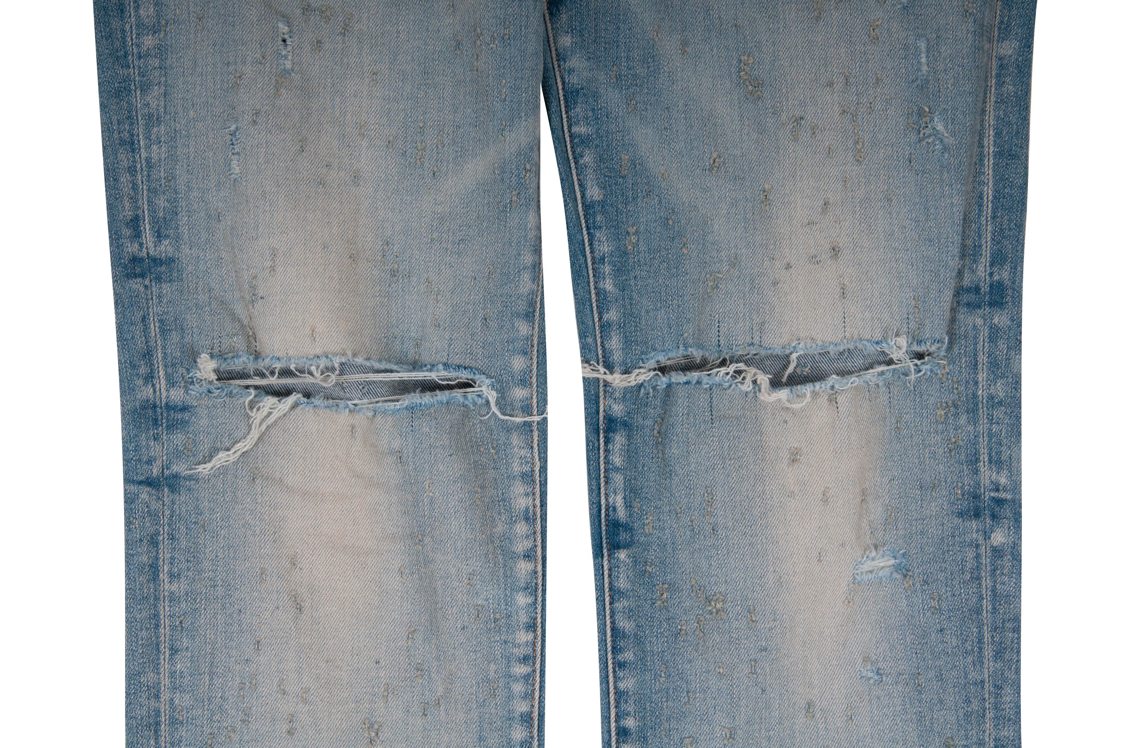 Amiri Men's Light Wash Distressed Knee Slashed Shotgun Blasted