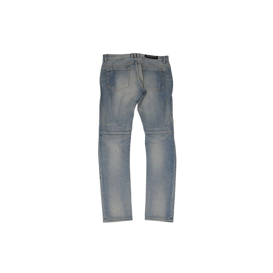 Light Wash Indigo Blue Distressed Biker Jeans BALMAIN 