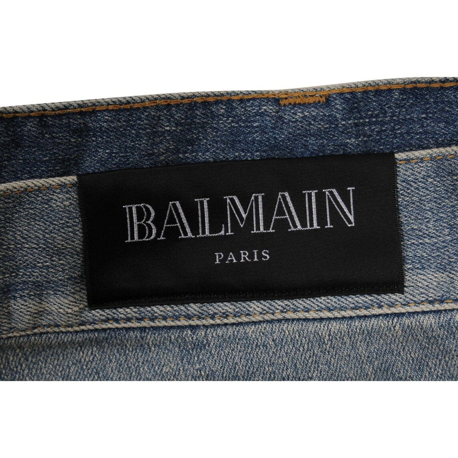 Light Wash Indigo Blue Distressed Biker Jeans BALMAIN 