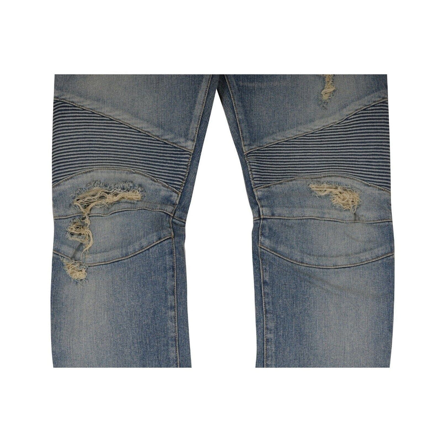 Light Wash Indigo Blue Distressed Biker Jeans BALMAIN 