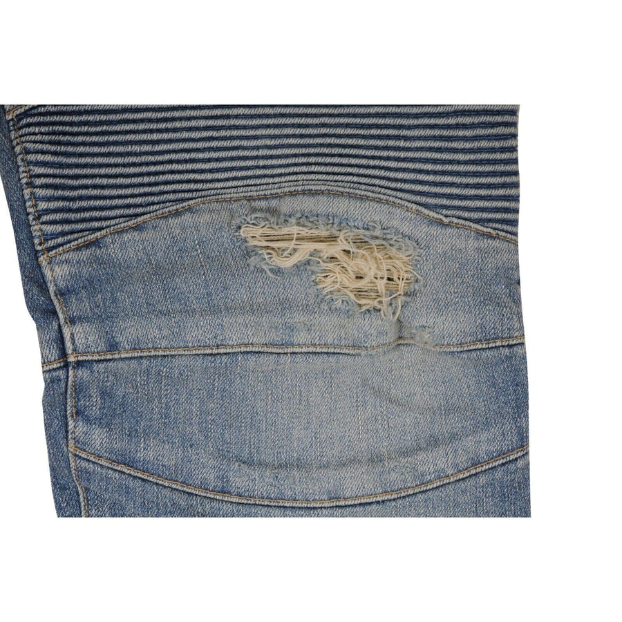 Light Wash Indigo Blue Distressed Biker Jeans BALMAIN 