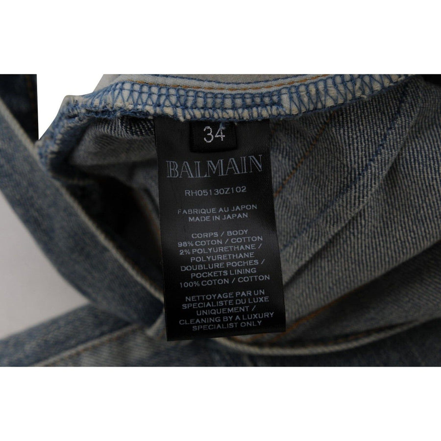 Light Wash Indigo Blue Distressed Biker Jeans BALMAIN 