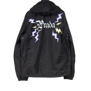 Lightning Bolt Logo Nylon Hooded Windbreaker Prada 