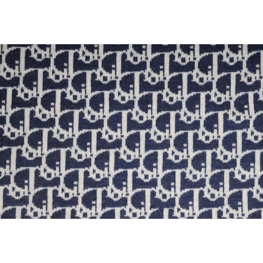 Logo Oblique Scarf Shawl Babuska Cream Blue Grey Wool DIOR 