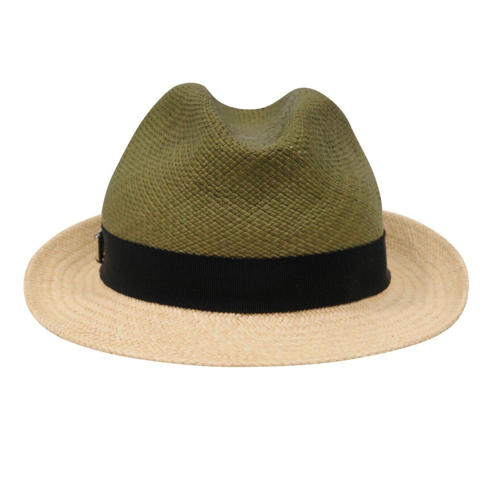 Prada Black and Natural Straw Fedora with Logo Patch Natural/Bright Blue Woven straw hat | PRADA - United States main image 3