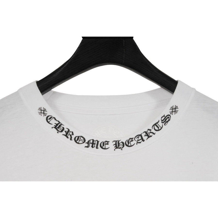 Long Sleeve Scroll Neck T Shirt Size XL White BLack Logo Pocket Tee CHROME HEARTS 