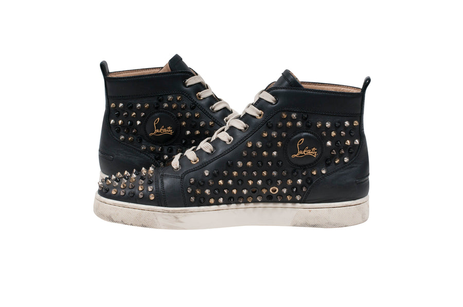 Louis Flat Spike Silver Gold High Top Sneakers CHRISTIAN LOUBOUTIN 