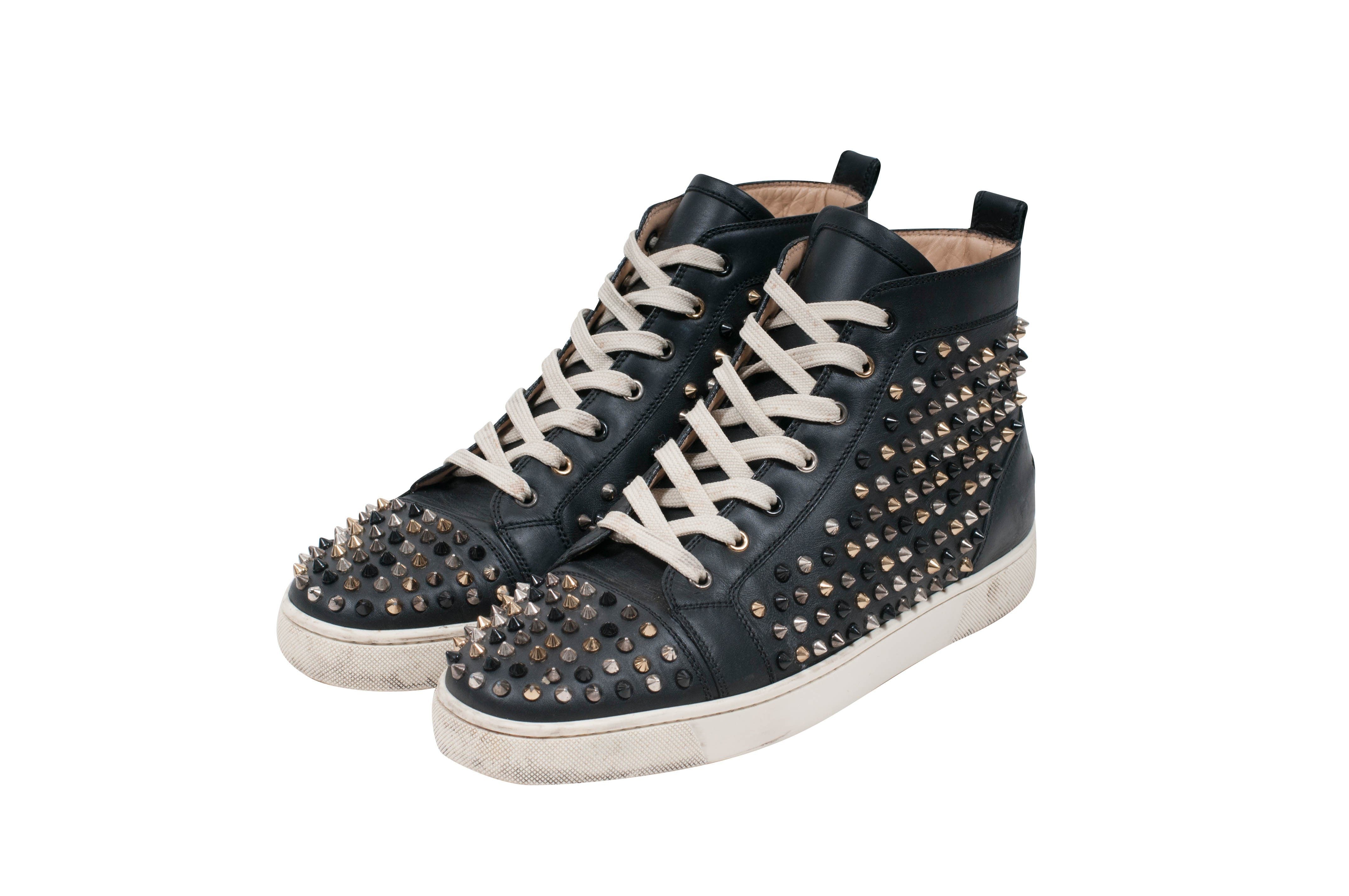 Christian Louis Mens Flat Spike Silver Gold High Top Sneakers 