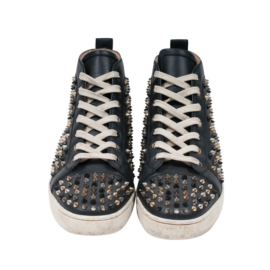 Christian Louboutin Gold/White Leather Louis Spikes High Top