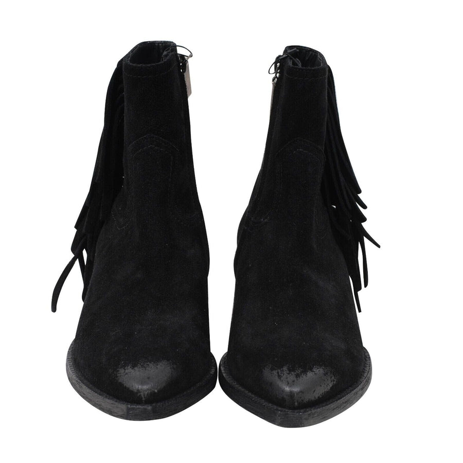 Lukas Western Black Suede Waxed Fringe Boots SAINT LAURENT 