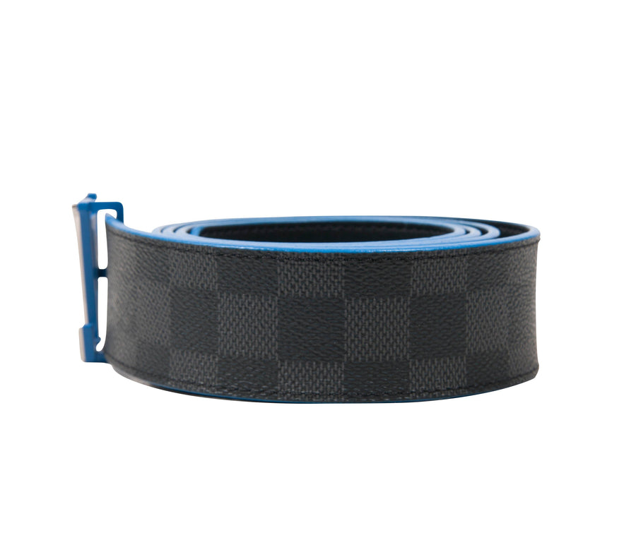 Louis Vuitton Black Damier Reversible Belt - Blue Spina