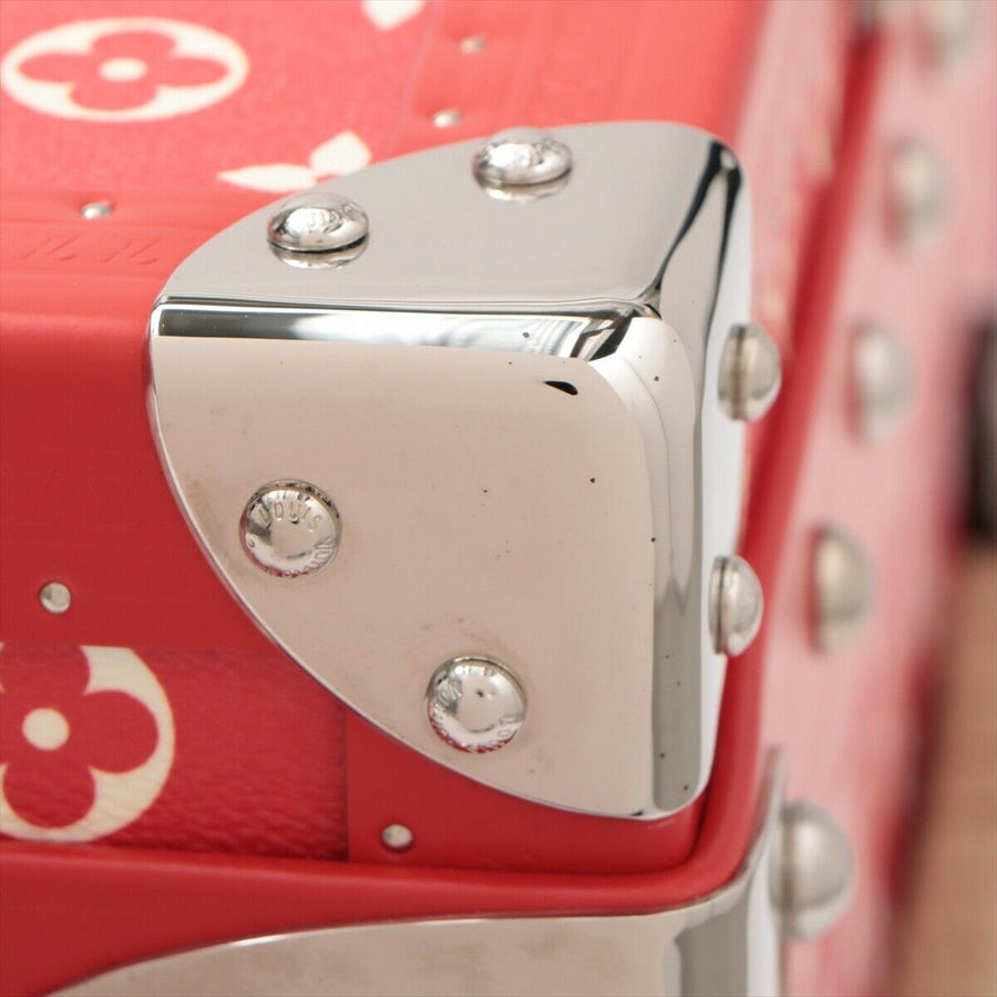 A LIMITED EDITION RED & WHITE MONOGRAM MALLE COURRIER 90 TRUNK WITH SILVER  HARDWARE BY SUPREME