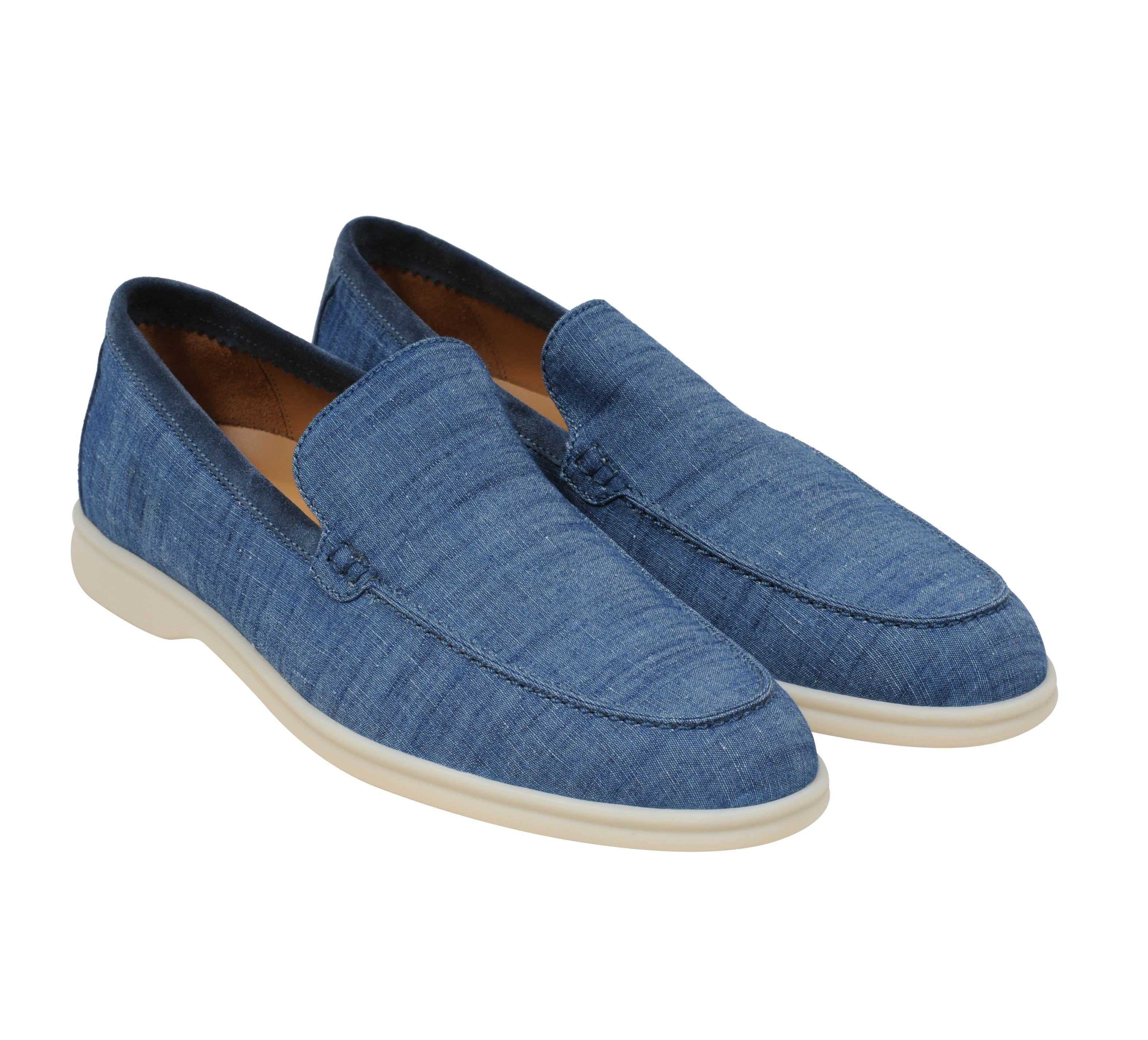 Loro Piana Men's Summer Walk Linen Loafers, Blue Still Water, Men's, 12D, Loafers & Slip-Ons