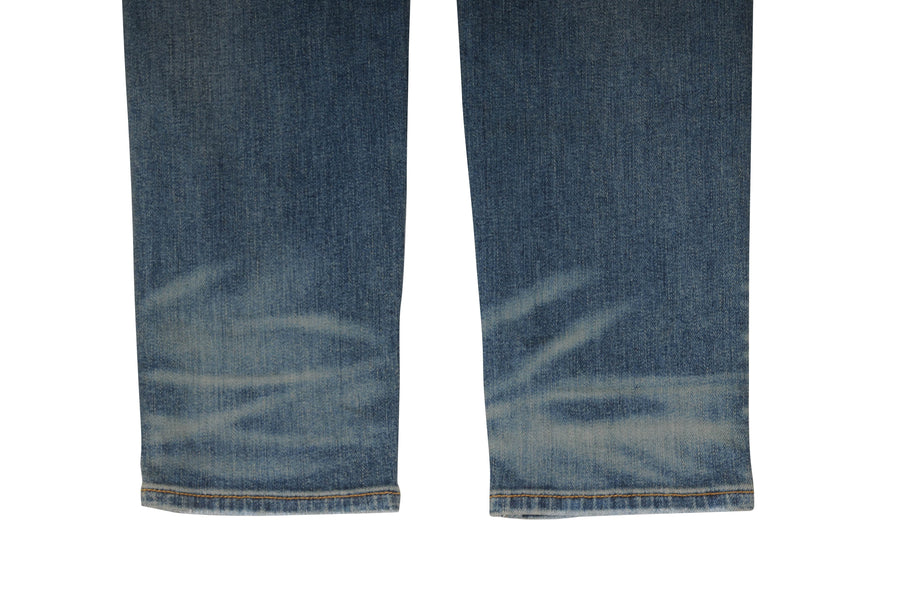 Medium Blue Light Wash Distressed Knee Blowout Thrasher Denim Skinny Jeans Amiri 