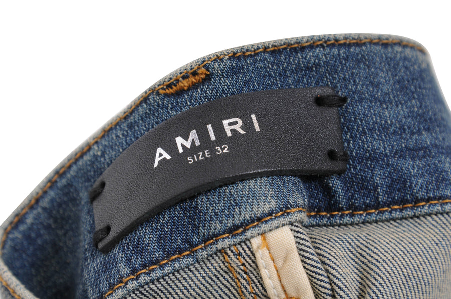 Amiri Men's Blue Light Wash Distressed Knee Blowout Thrasher Denim