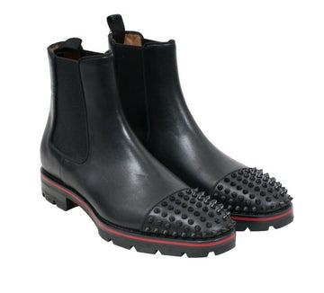 Melon Spikes Flat Black Leather High Chelsea Boots CHRISTIAN LOUBOUTIN 