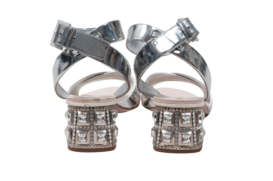 Metallic Leather Jewel Heel Sandal Miu Miu 