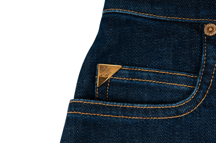 Louis Vuitton Flocked Monogram Denim Mini Shorts Navy. Size 36