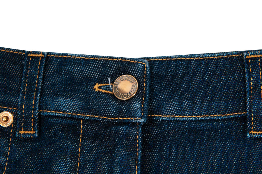 Louis Vuitton Flocked Monogram Denim Mini Shorts Navy. Size 38