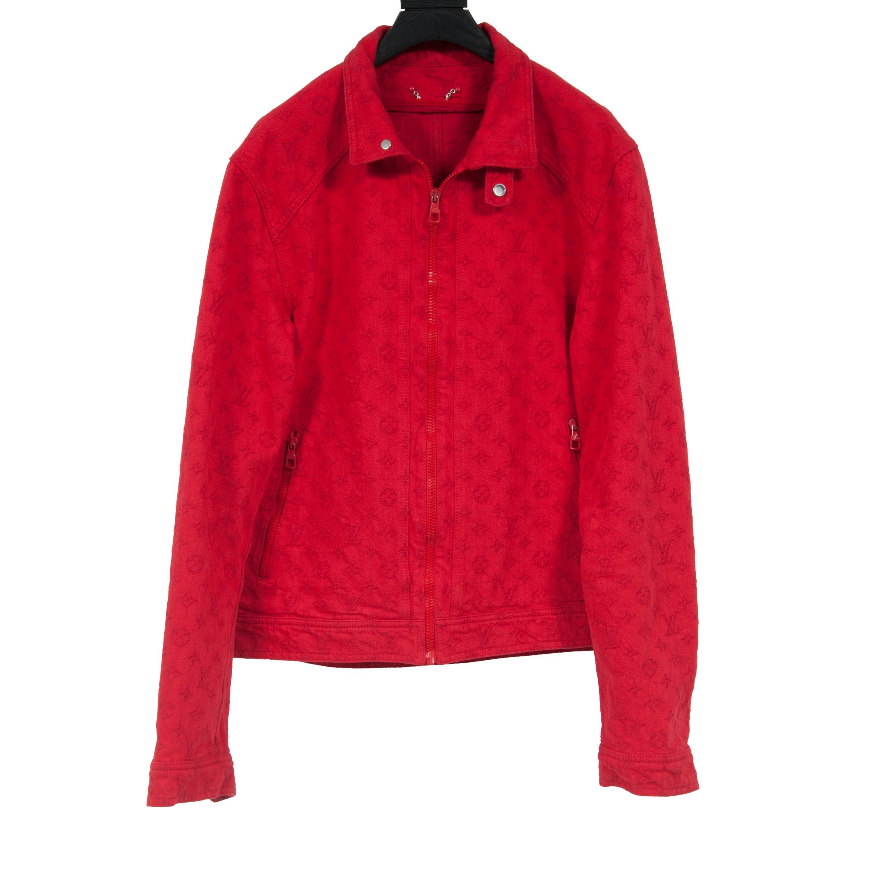 Louis Vuitton, Jackets & Coats, Mens Louis Vuitton Monogram Red Jacket Sz  5 Denim Unisex Zip Up