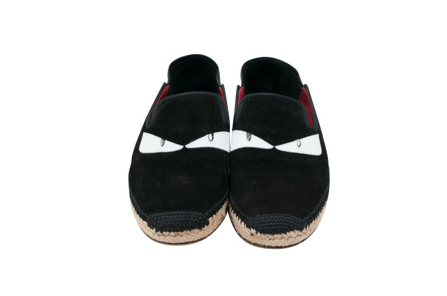 Monster Eyes Low Top Black Suede Espadrille Slip On Loafers Fendi 