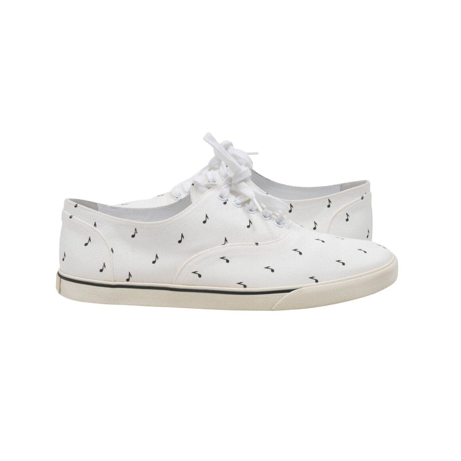 Music Note Sneakers White Lace Up Canvas Shoes Celine 