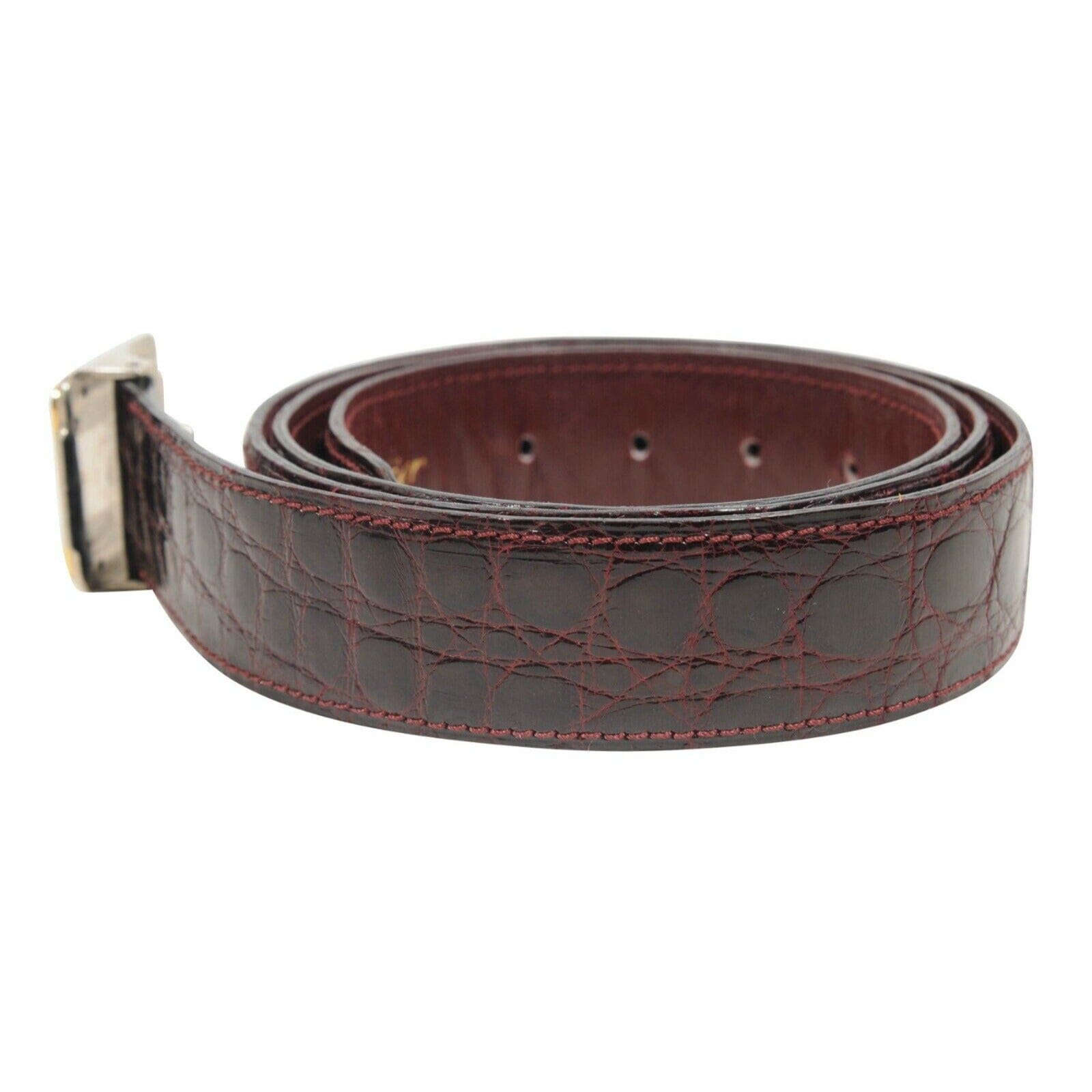 Cartier バーガンディ レザーベルト 86-94 Cartier Must de Cartier Belt Burgundy Red Bordeaux Crocodile